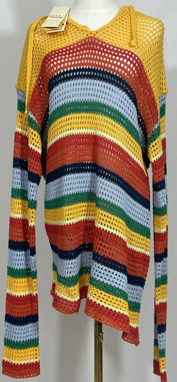 Marni x No Vacancy Inn Multicolor Striped Crochet Hoodie—Size 54 (XXL), NWT